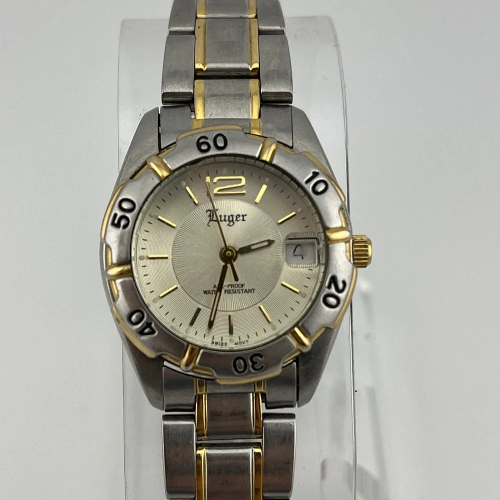 Luger Swiss Watch Women 27mm Case Rotating Bezel 7.5‎ Two Tone Band- New Battery
